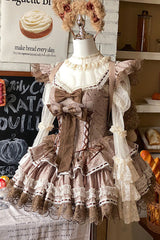 Brown [Coco Ballet] Sleeveless Double-Layered Bow Lace Lace-Up Sweet Princess Ballet Lolita Jsk Dress - Product - 6