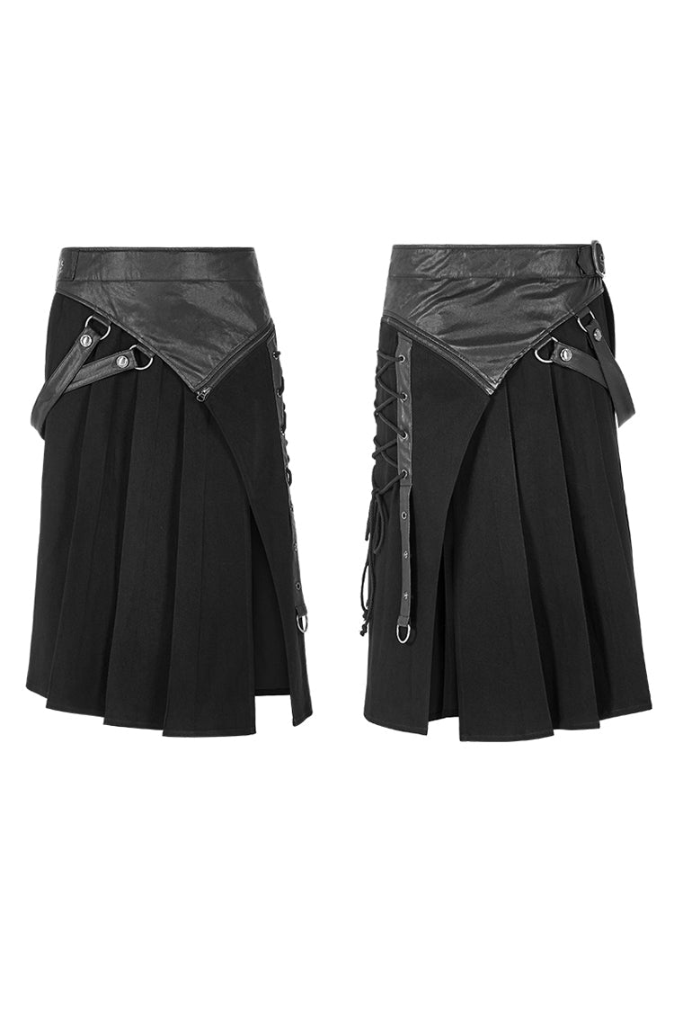 Black Ruffle Irregular Men's Classic Punk Vintage Kilt Skirt - Product - 5