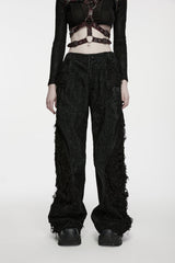 Black Patchwork Ripped Pleated Women's Punk Wide Leg Pants - Product - 7
