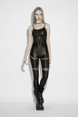Black Off Shoulder Spliced Slim Mesh Eyelet Women's Punk Cool Corset - Black - 1