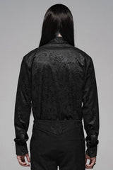 Black Stand Up Collar Long Sleeve Front Gemstone Button Print Men's Gothic Shirt - Product - 3