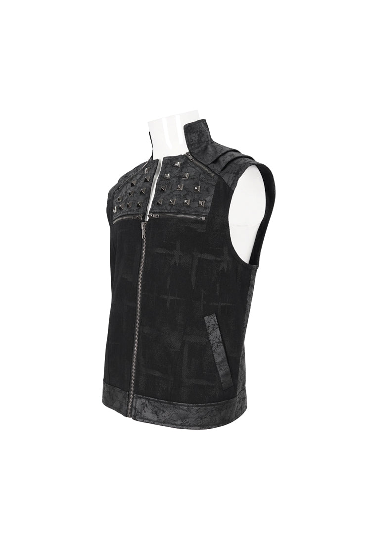 Black Chest Metal Willow Studded Sleeveless Men's Punk Vest - Product - 8