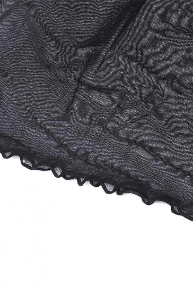 Black Long Sleeves Irregular Sheer Mesh Women's Daily Gothic Top - Product - 13
