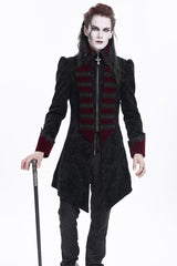 Black/Red Lapel Collar Long Sleeves Crochet  Men's Gothic Jacket - Product - 9