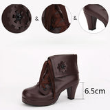 Brown Lace Up High Heel Classic Lolita Short Boots - Product - 5