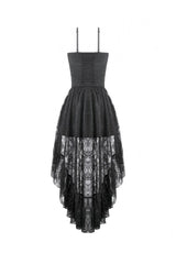 Black Women's Gothic Vintage Lace Multi-Layered Ruffled High-Low Slip Dress - Product - 14
