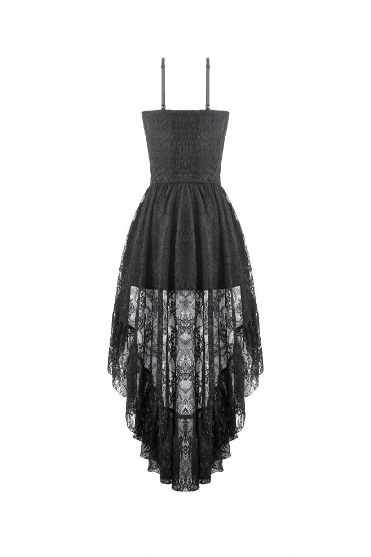Black Women's Gothic Vintage Lace Multi-Layered Ruffled High-Low Slip Dress - Product - 14