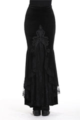 Black Velour Lace Spliced Women's Gothic Mermaid Maxi Skirt - Product - 9