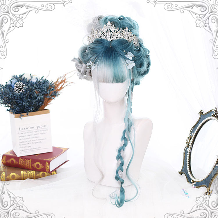 Green And Gray Natural Gradient Long Curly Hair Classic Lolita Wigs - Green/Gray - 1
