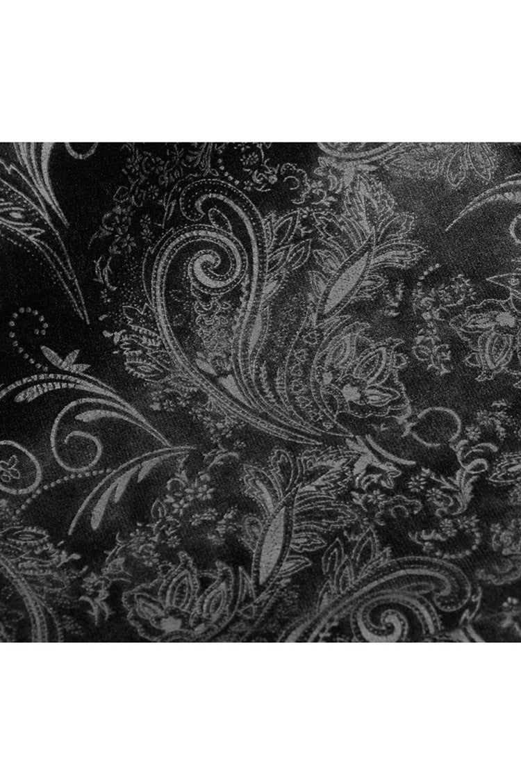 Black Long Sleeve Stand Up Collar Front Metal Decoration Paisley Pattern Embossed Velvet Men's Gothic Coat With Cloak - Product - 7