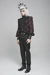 Black/Red Stand Collar Long Lantern Sleeves Floral Print Embroidery Men's Gothic Blouse - Product - 8