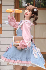 Blue/Pink Plum Blossom Snow Rabbit Ruffle Bowknot Sweet Lolita Dress - Product - 4