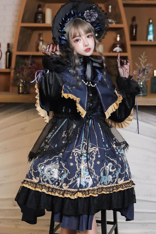 Black God's Salvation Long Sleeves Lace Ruffled Gothic Lolita OP Dress - Product - 2