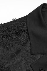 Black Lapel Collar Long Sleeves Frog Jacquard Embroidery Men's Gothic Coat - Product - 6
