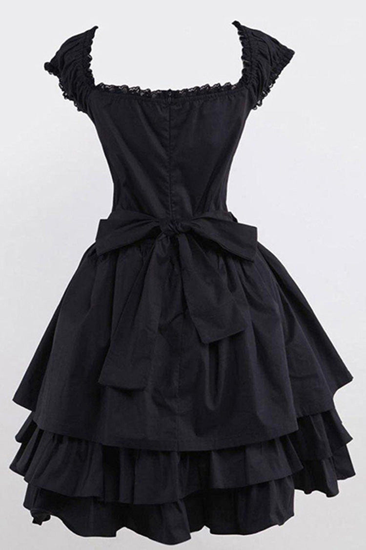 Black Lace Tiered Ruffle Sleeveless Gothic Lolita Dress - Product - 3