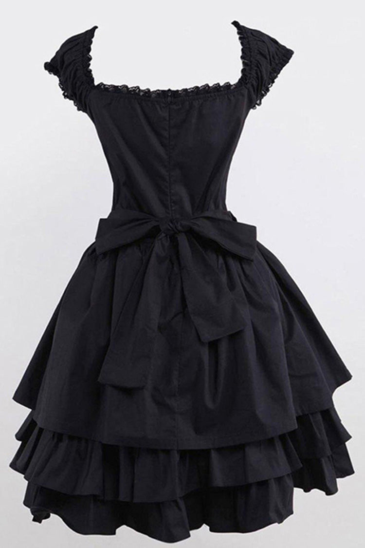 Black Lace Tiered Ruffle Sleeveless Gothic Lolita Dress - Product - 3