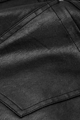 Black Faux Leather Metal Buckle Side Zipper Men's Steampunk Pants - Product - 6