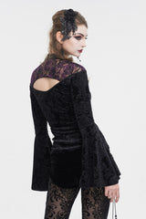 Black Cutout Flared Sleeved Floral Embossed Women's Gothic Shirt - Product - 4