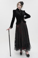 Black Stand Collar Velvet Appliqu On Chest Pendant Zipper Autumn And Winter Short Long Sleeve Women's Gothic Jacket - Product - 3