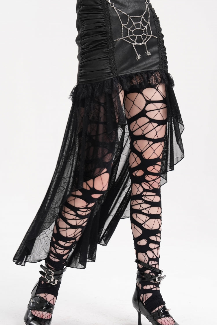 Black Chain Lace Irregular Hem Mesh Women's Gothic Skirt - Product - 13