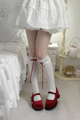 Sweet Ruffle Bowknot Lace Ballet Lolita Calf Socks 6 Colors - White/Red - 4