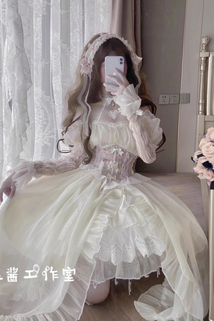 Ballet Twins Ruffle Bowknot Short Front Long Back Sweet Lolita Dress 2 Colors - Product - 7