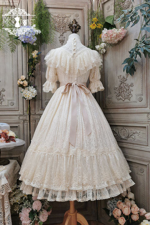 Elegant Vintage Rose Print Multi-Layer Ruffled Sweet Lolita OP Dress - Product - 21