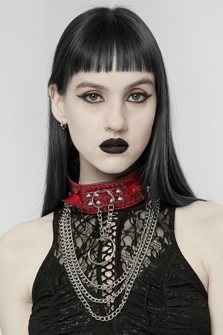 Snakeskin Faux Leather Metal Rivets Women's Steampunk Choker 2 Colors - Product - 11