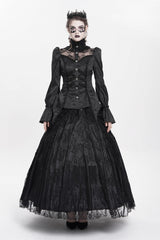 Black Stand Collar Long Sleeves Jacquard Hollow Lace Women's Gothic Blouse - Product - 7