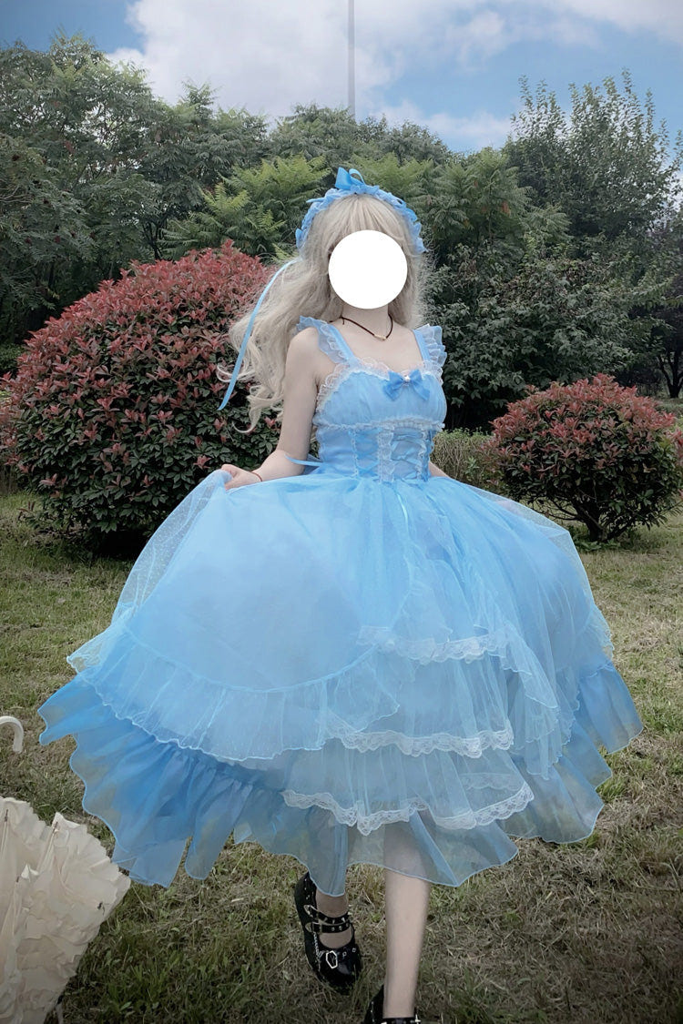 Blue [Moonlight Sonata] Ruffle Cardigan Bowknot Lace Sweet Vintage Lolita Jsk Dress - Product - 5