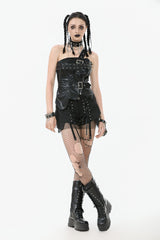 Black Sleeveless Single Shoulder Strap Straps Diagonal Zipper Studded Women'S Punk Faux Leather Vest - Product - 7