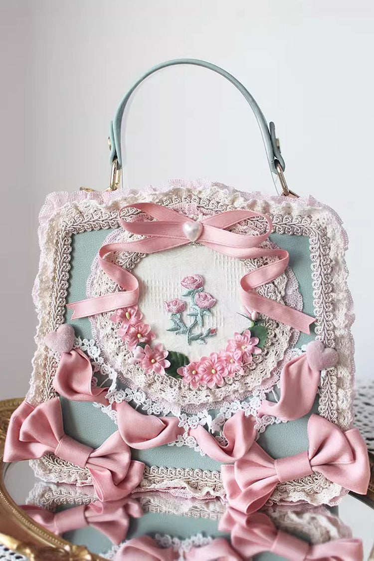 Four Seasons Floral Bowknot Lace Sweet Elegant Gorgeous Lolita Handbag 9 Colors - Pink/Green - 1