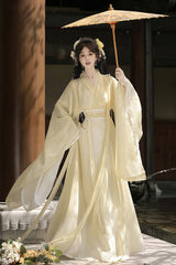 [Spring Harmony] Long Trumpet Sleeves Embroidered Chinese Inspired Hanfu Dress Set 2 Colors - Product - 9
