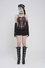 Red Lace-Up Slim Studded Zippered Women's Punk Corset - Product - 2