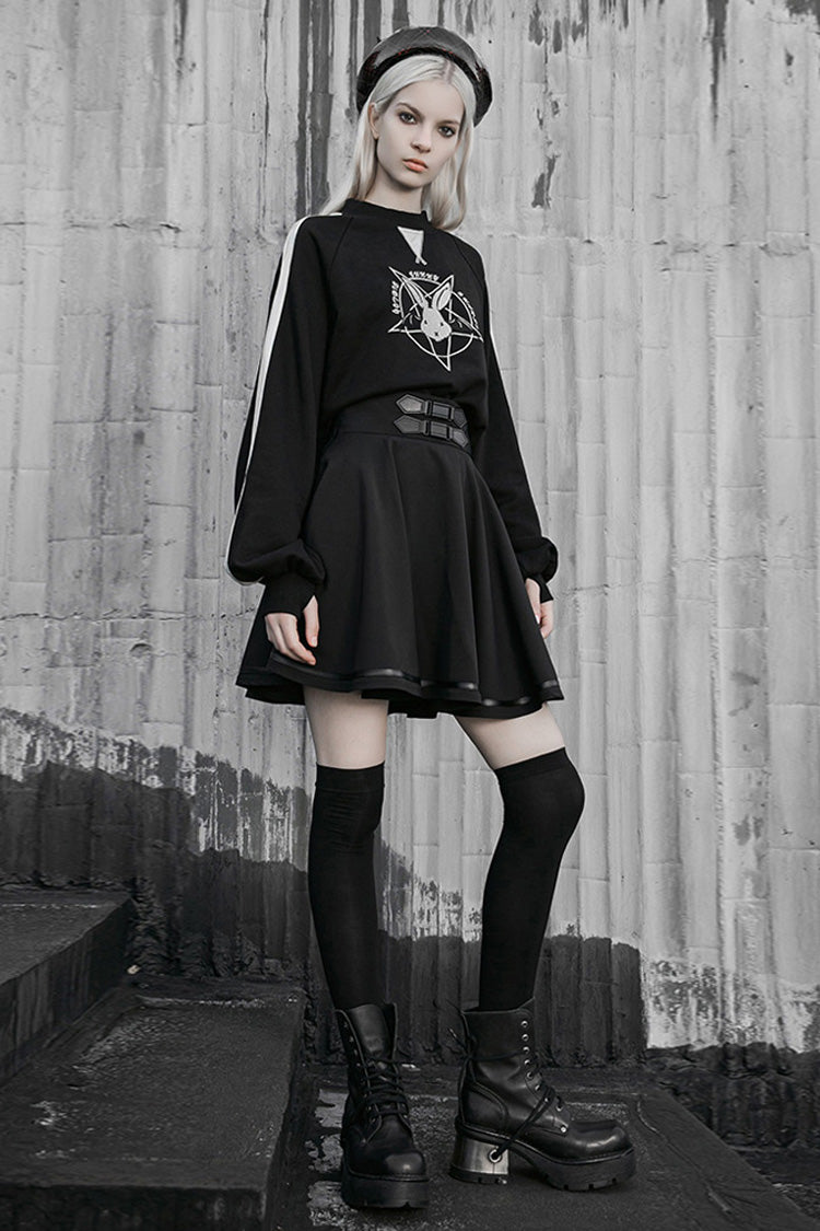 Black Casual High Waist Belted Women's Steam Punk Skirt - Product - 4