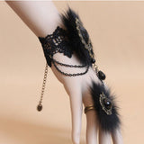 Black Retro Fashion Lace Fox Hair Female Gothic Lolita Ring Bracelet - Product - 2