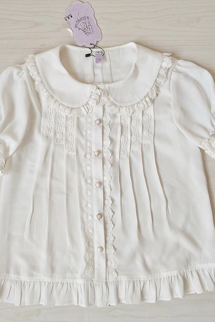 Doll Collar Short Sleeves Ruffle Lace Sweet Lolita Blouse 2 Colors - Product - 4