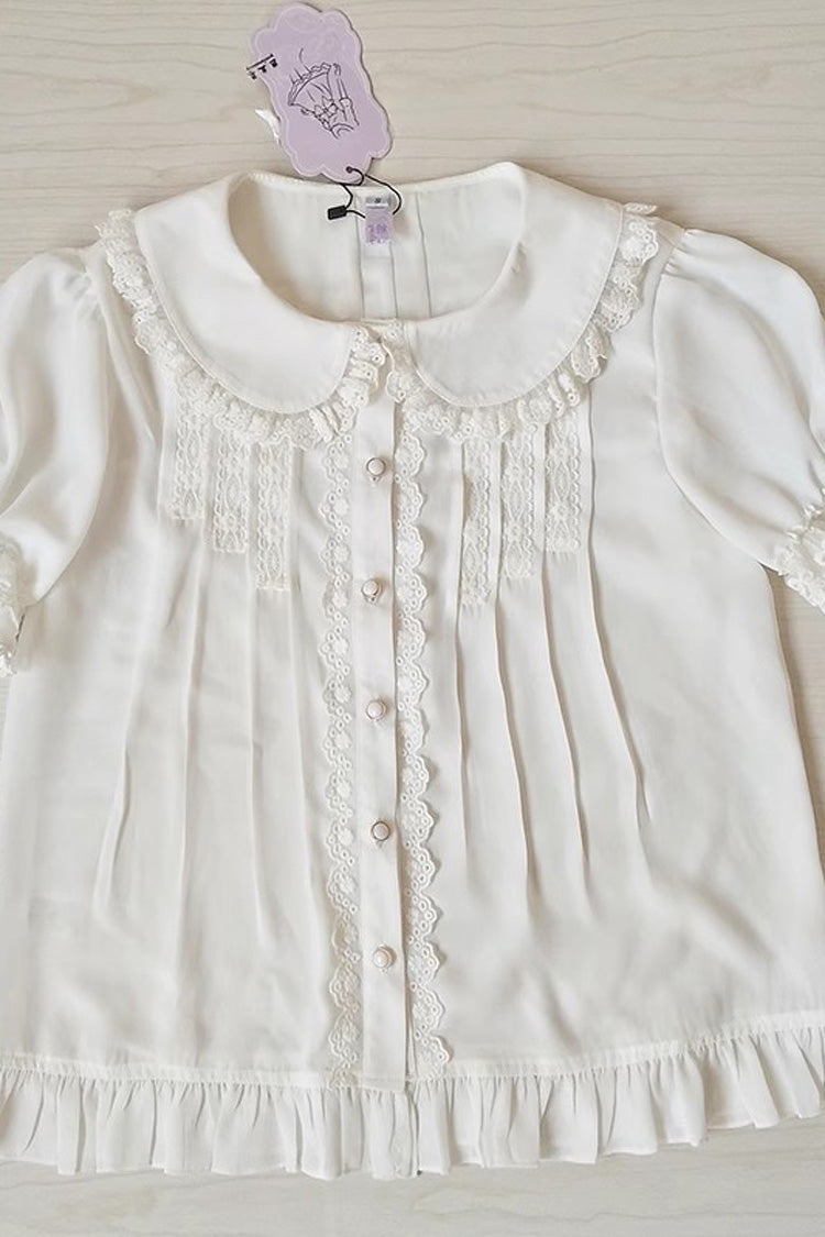 Doll Collar Short Sleeves Ruffle Lace Sweet Lolita Blouse 2 Colors - Product - 4
