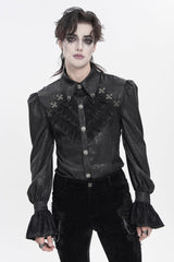 Black Cross Spider Turn-down Collar Long Trumpet Sleeves Printed Lace Men's Gothic Shirt - Product - 10