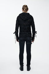 Black Ripped Finger Covered Autumn Hooded Mens Punk T-Shirt - Product - 9