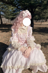 Pink Lapel Collar Long Sleeves High Waisted Multi-layer Bowknot Sweet Lolita Dress - Product - 5