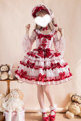 Red [Ribbon Berries] Sleeveless Multi-Layered Ruffle Bowknot Lace Sweet Lolita Jsk Dress - Product - 5