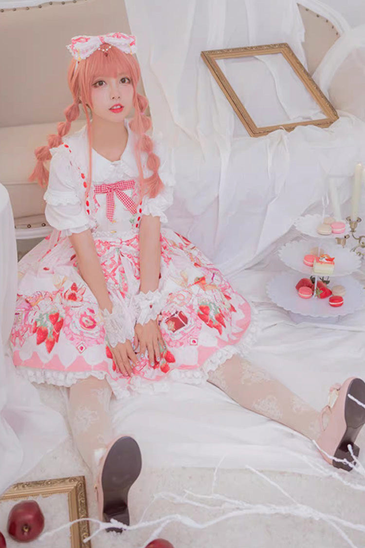 [Strawberry Feast] Sleeveless Printed Ruffled Bow Sweet Lolita Jsk Dress 4 Colors - Product - 8