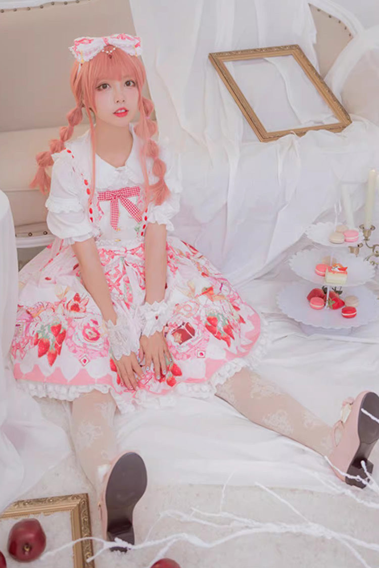 [Strawberry Feast] Sleeveless Printed Ruffled Bow Sweet Lolita Jsk Dress 4 Colors - Product - 8