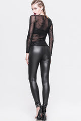 Black Spiderweb Jacquard Classic Style Round Collar Long Sleeves Mesh Women Gothic T-Shirt - Product - 9