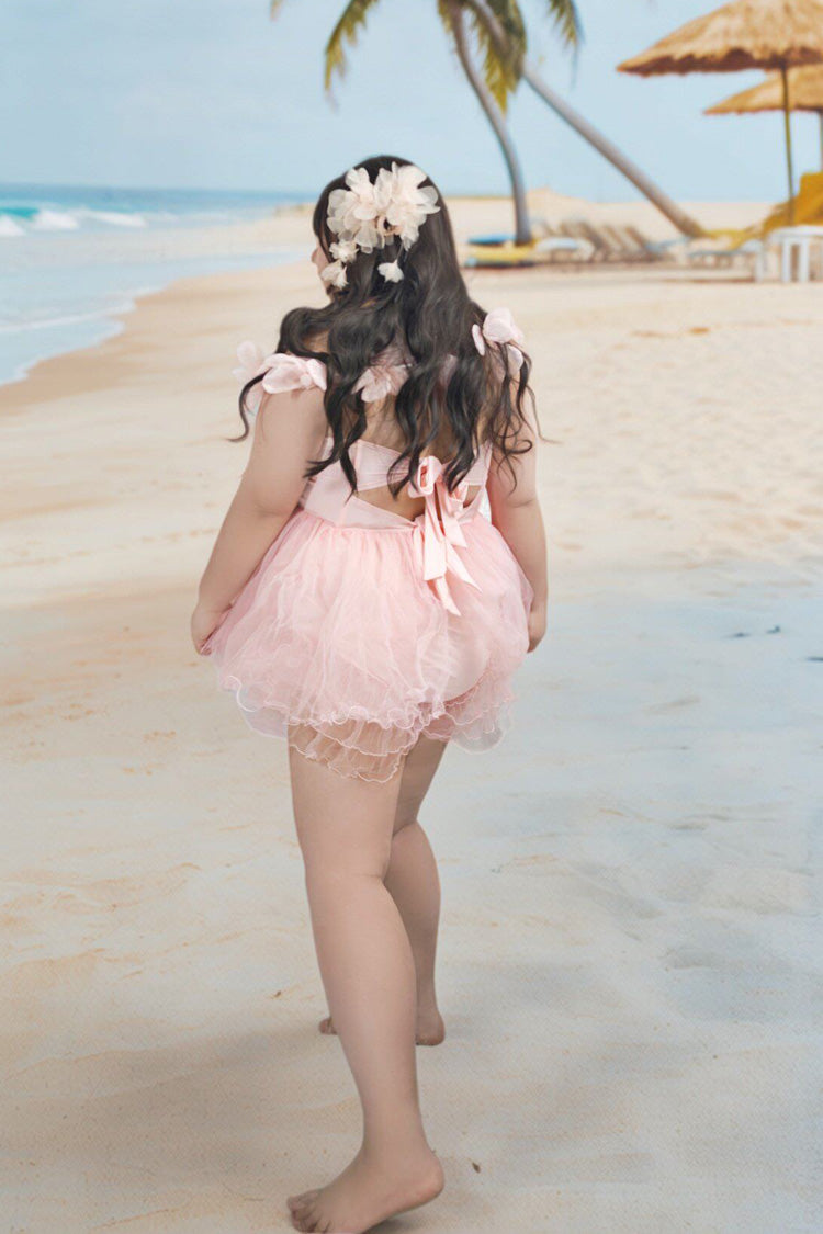 Pink Sleeveless Bow Lace Sweet Lolita Two-piece Swimsuit - Product - 10
