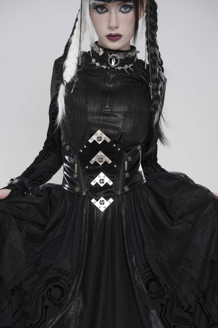 Black Lace-Up Slim Irregular Zippered Women's Punk Corset - Product - 7