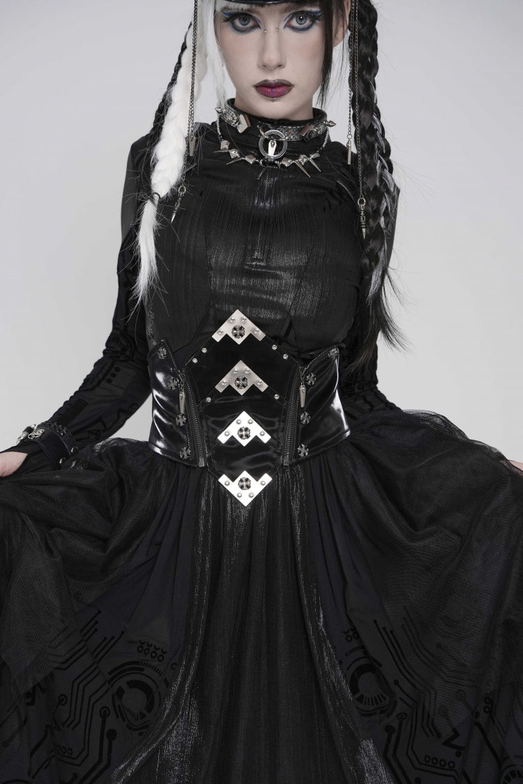 Black Lace-Up Slim Irregular Zippered Women's Punk Corset - Product - 7