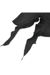 Black Cross Ruffled V Collar Irregular Split Long Trumpet Sleeves Women's Gothic Crop Top with Streamer - Product - 13