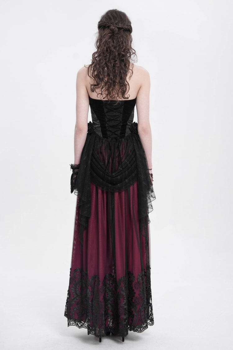 Black Halterneck Sleeveless Embroidery Stitching Rose Heart Lace Women's Gothic Blouse - Product - 8